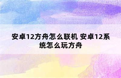 安卓12方舟怎么联机 安卓12系统怎么玩方舟